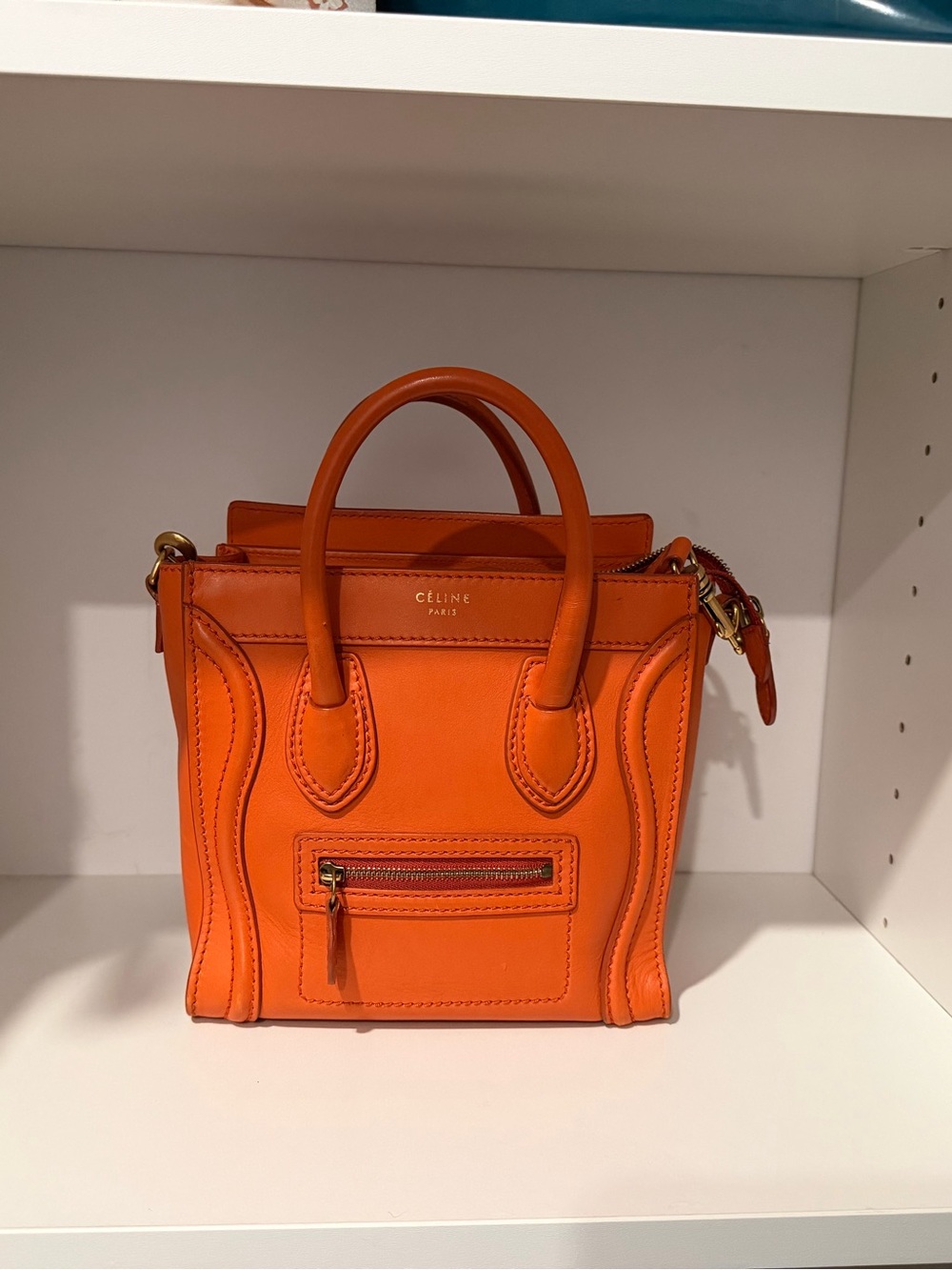Celine Orange nano Luggage Tote Bag